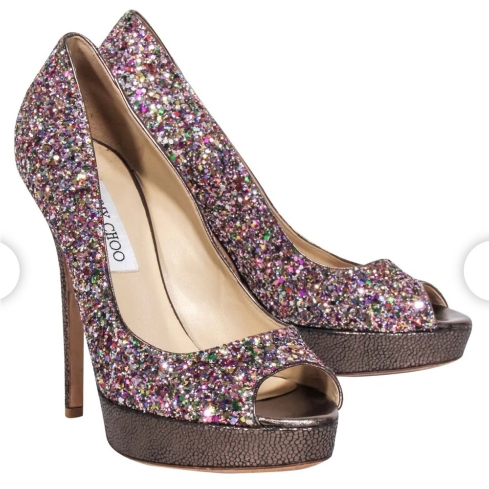 Jimmy Choo Multicolor Glitter Peep Toe Heels size 39